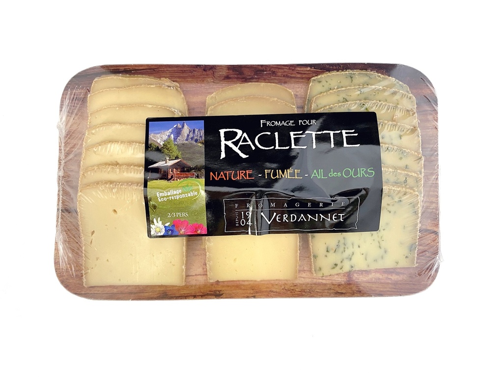 Assort. pour Raclette Nature /Fumee/Ail des Ours  FE Tranche Barquette Verdannet TT - 500g x 10