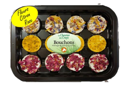 [0303092] Bouchons Chevre Fleurs Citron Rose CT - (12g x 12) x 4